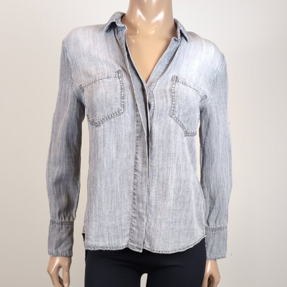 Cloth & Stone Anthropologie Button Down Shirt Chambray Denim Boyfriend Split Hem - Picture 3 of 15